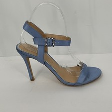 Badgley Mischka Jewel Arlina blue satin heels sandal shoe crystal buckle naked 7