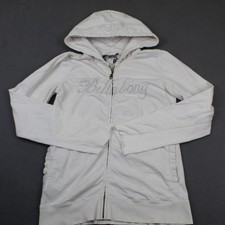 Y2K Billabong Hoodie Womens Medium White Full Zip Sweatshirt Spellout Logo Surf