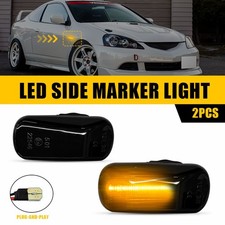 For 2001-06 Jdm Honda Civic Rsx Smoked Dynamic Amber Led Side Marker Lights 2pcs