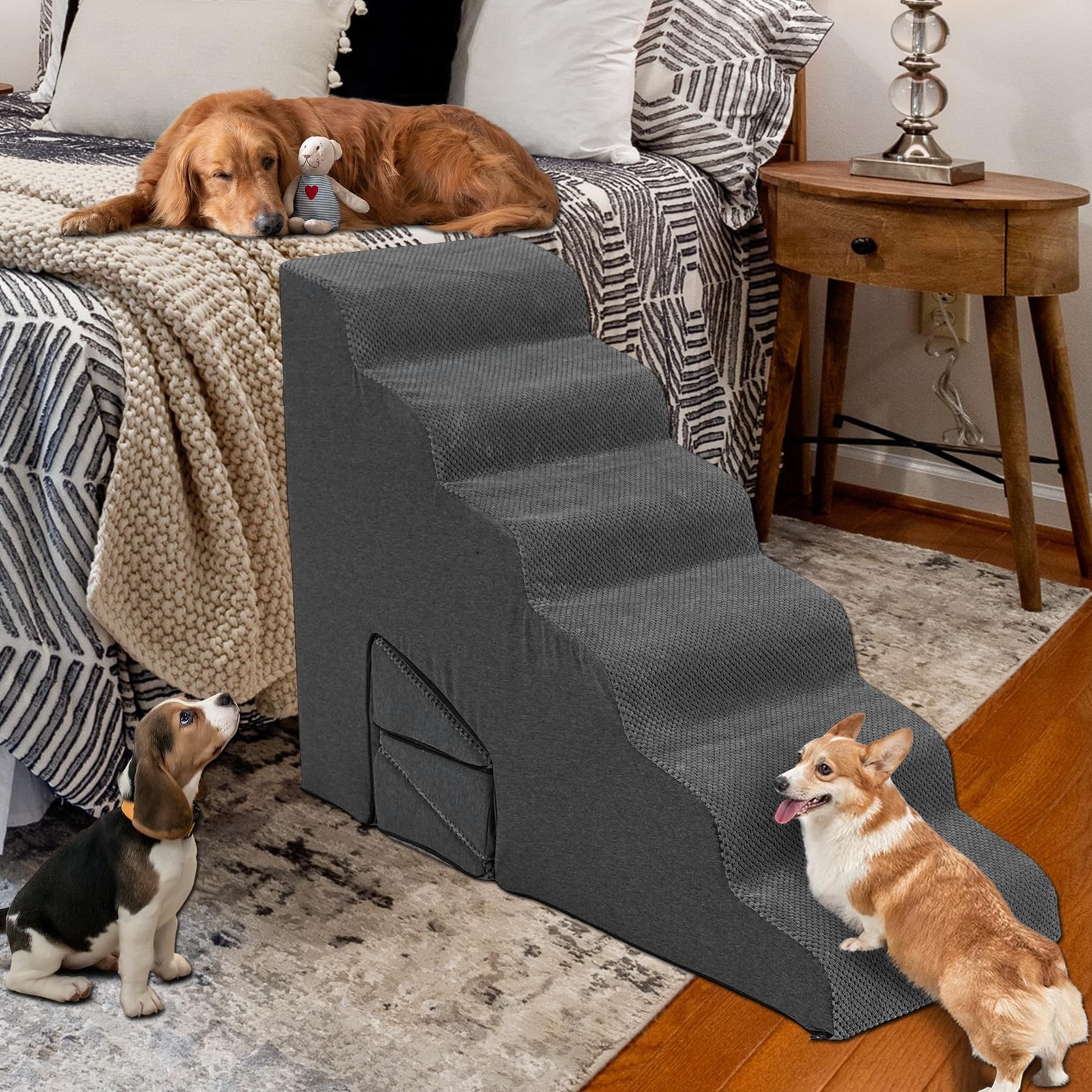 Pet Stairs for High Bed - LitaiL Stairs for Dogs to Get on Bed, 6 Steps Foam ...