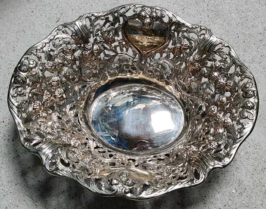 Corbeille à Fruits Vintage Deux Niveaux Métal Argenté Feuilles De Palmier
