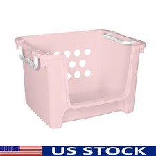 Stackable Open Front Toy Storage Bin W/ Handles Kids Playroom Organization New