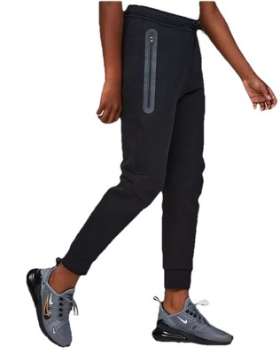 Nike Tech Jungen Fleece Jogginghose Taped Hose Unterteil Größe SMALL + NSW SCHWARZ