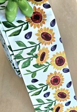 5/8, 7/8, 1.5  3" 1 YD Sunflower Grosgrain Ribbon Fall Flower Wreath Ribbon