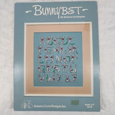RARE Vtg Bunnybet Bunny Alphabet Needlepoint Cross Stitch Pattern Easter Spring