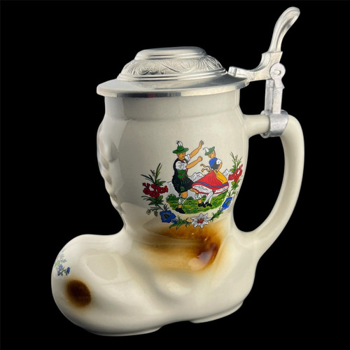 Beer Stein German Lid Boot Bavarian Alpine Vintage
