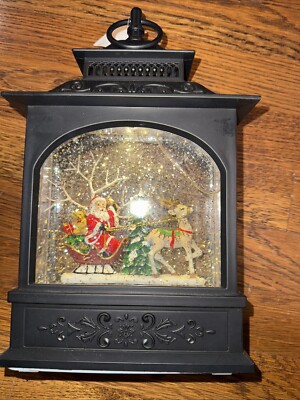 Raz Lighted Lantern Snow Globe Glitter Water Santa Sleigh Reindeer | eBay