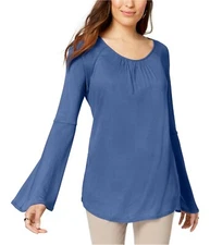 Style & Co Womens M Blue Peri Dream Lantern Sleeve Scoop T-Shirt Top RETAG