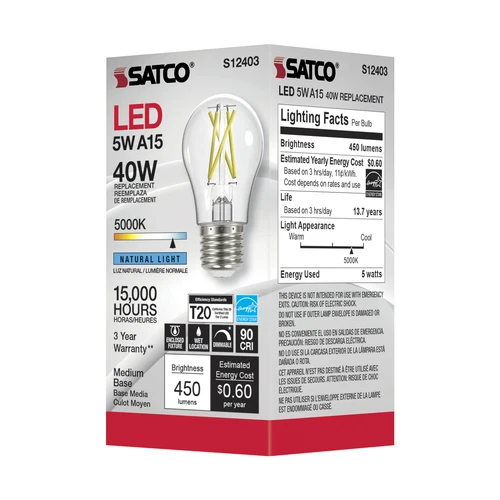6 Pack Satco S12403 LED Filament 120V 5W A15 Medium E26 Clear 5000K Natural - Picture 6 of 8