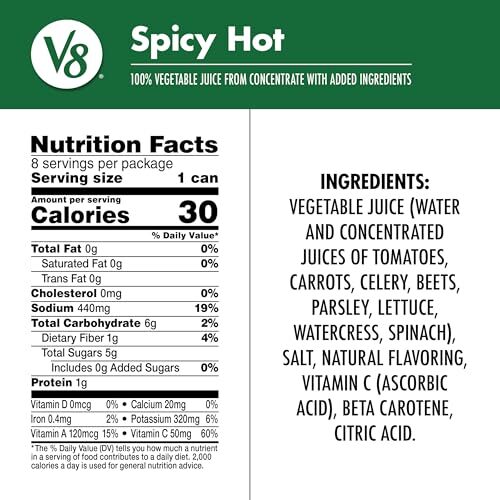 Spicy Hot 100 Vegetable Juice, 5.5 fl oz Can (6 Packs of 8 Cans) FREE