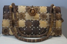 Vintage Coconut Shell Purse Beachy Tropical Handbag Unique