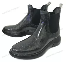 Women's Short Rain Boots Ankle Glitter Elastic Waterproof Garden Chelsea Booties