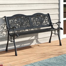 Garden Bench 2-3 Seater Porch Patio Chair Rose Backrest Park Seat Cast Iron Legs