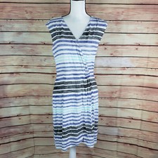 ANN TAYLOR Womens Dress  White Stripe Stretch Faux Wrap Style Size MP
