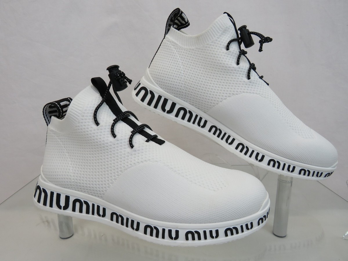 NIB MIU MIU PRADA 5E088D WHITE KNIT MESH BLACK LOGO BUNGEE