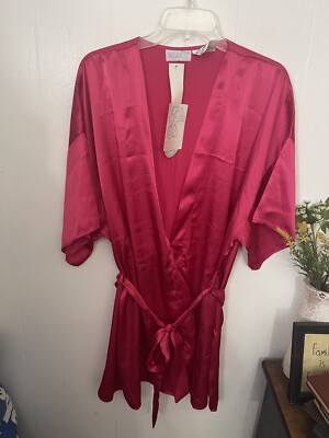 Vassarette Vintage Silky Sexy Satin Kimono Robe NWT Size L Tie Waist Lounge