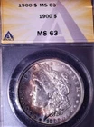 1900 Morgan Silver Dollar, ANACS MS63. Beautiful Toning and Issue Free