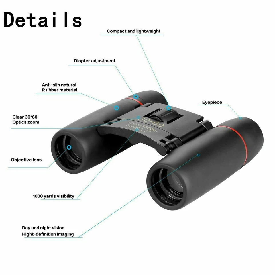 ✅ MINI BINOCOLO VISIONE NOTTURNA 30X60 CACCIA MILITARE CAMPING MONTAGNA ✅ - Immagine 3 di 4