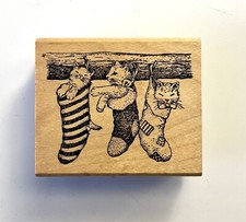 Christmas Cats in Stockings Stamp Magic Rubber Stamp 2.5  x 2  