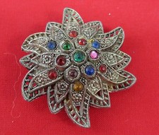 Vintage Classic Silver Tone Rhinestone Encrusted Floral/Star Brooch Pin Bridal
