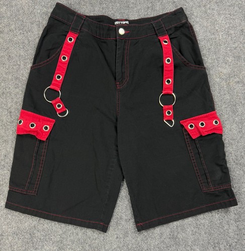 Hot Topic Cargo Ösen Cargo Shorts Damen 9 schwarz rot Bondage Goth Punk Emo - Bild 1 von 10