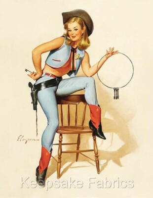 Pin Up Elvgren Cowgirl Sheriff Crazy Quilt Block Multi Szs
