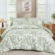 8 Pieces Queen Size Comforter Set Green, Sage Green Floral Bed in a Bag Comfo...