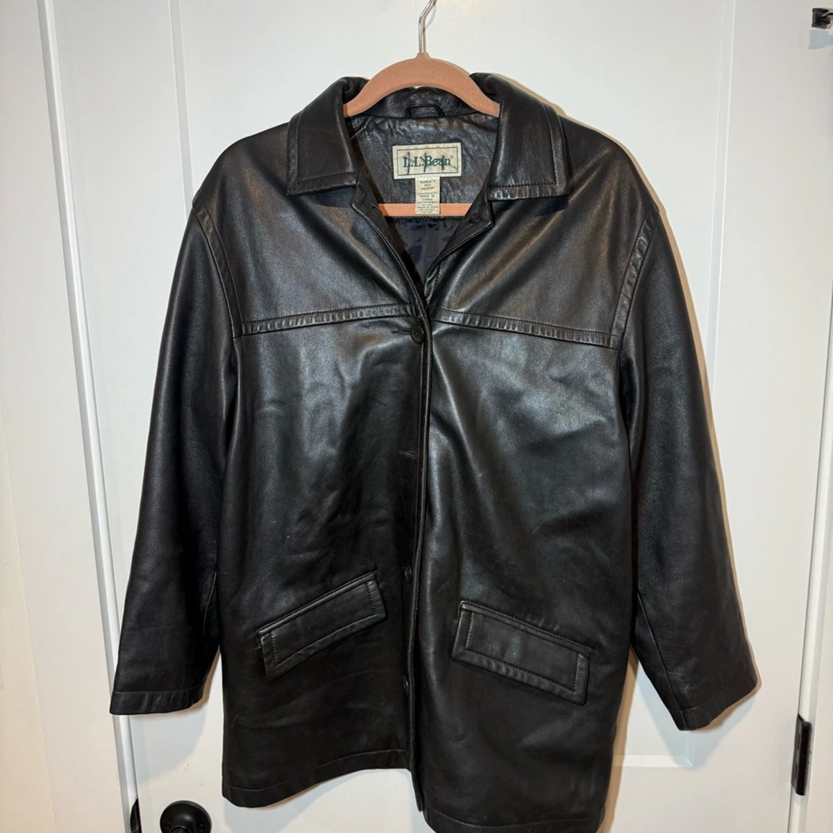 ジャケット・アウター 80sLL Bean Lambskin Leather Black Coat L.L. Bean Leather Outer Shell Coats, Jackets & Vests for Women for