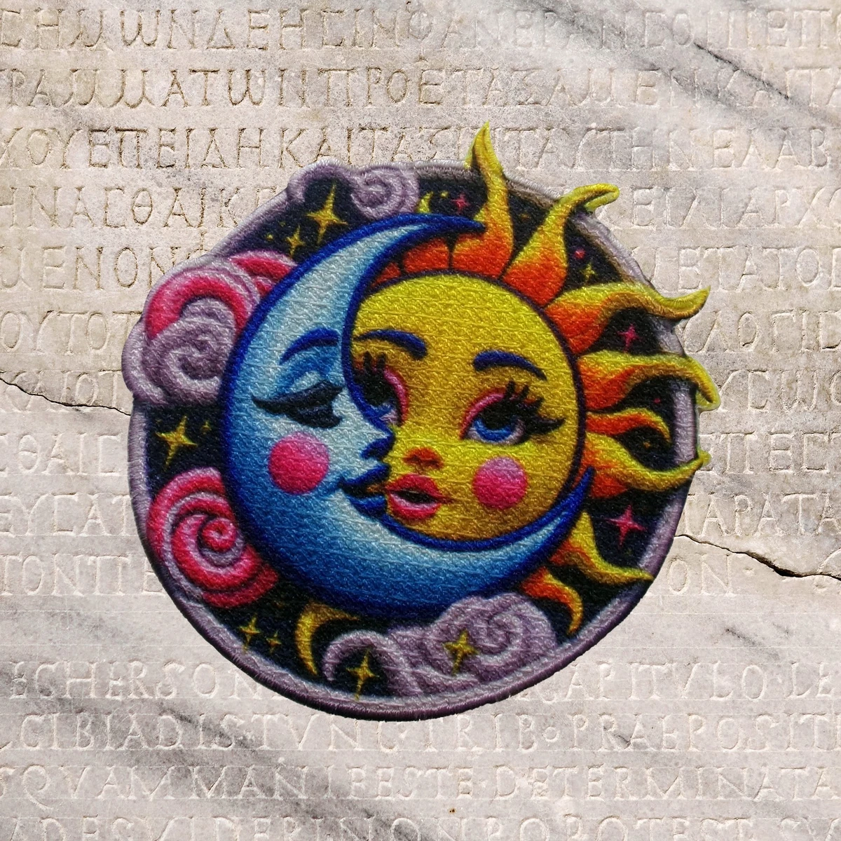Patch Ricamato Luna E Sole Da Stirare O Cucire - Applique Per Camicie, Jeans E Borse - Diametro 7,5 Cm