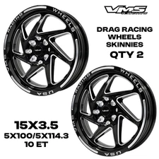 2 15X3.5" VMS RACING TYPHOON SKINNES BLACK SILVER RIMS WHEELS 5X100/5X114 ET10