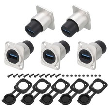 5Pcs USB 3.0 Panel Mount Coupler, D-Type USB Pass Through 5.0Gbps Silver