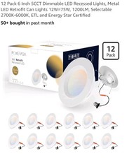 12 Pack LED Recessed Lighting 5/6 in 12W 1100LM 5CCT, Dimmable Can Lights White