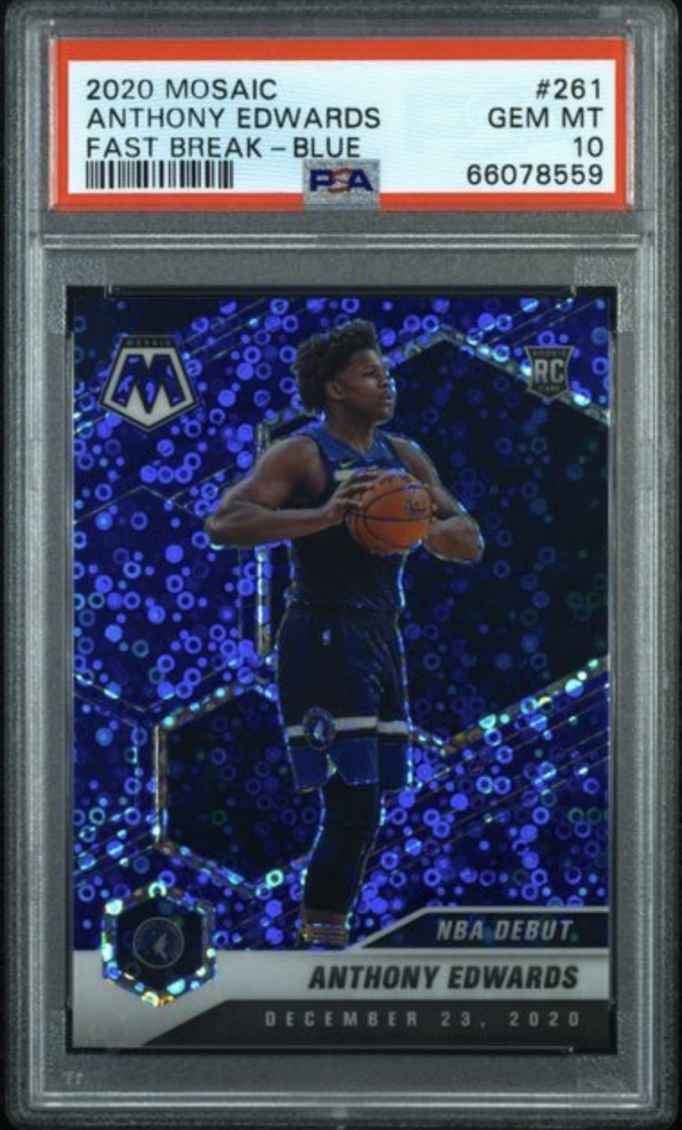 2020 Panini Mosaic Anthony Edwards Fast Break Blue /85 RC #261 PSA 10