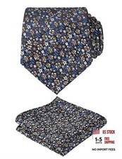 Mens 3.15inches Exquisite Floral Tie with Small Flower A142-navy/ Brown