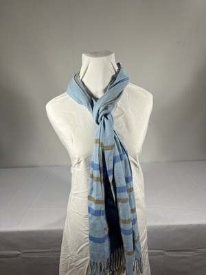 ITALY DESIGN Light Blue and tan Plaid Scarf Cashmere Blend 12 x70 
