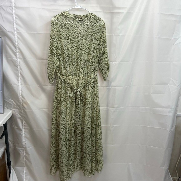 Kate and Lily women's green leaf button sheer lined collared flowy nature dress image 7