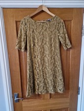Wallis dress size M green yellow lace shift zip elegant occasion wedding guest