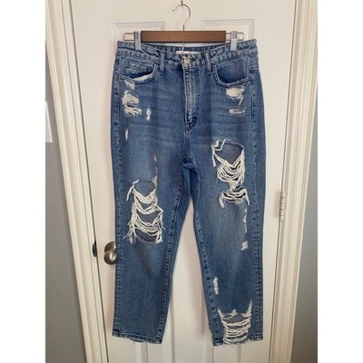 Flying Monkey Womens Jeans 29 High Rise Distressed Straight Leg Blue Medium Wash