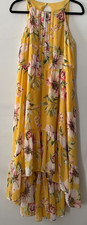 Vince Camuto Womens Yellow Floral Tiered High Low Flounce Maxi Dress Size 16