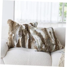  Set of 2 Genuine Rabbit Fur Throw Pillow Covers 18"x18", Real Fluffy Rabbit 