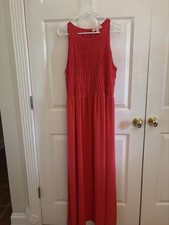 Michael Michael Kors Women's Orange Maxi Dress XL Round Neck Sleeveless Smocked