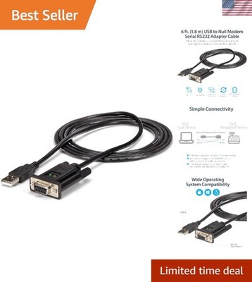 6ft Null Modem USB to Serial Adapter with FTDI Chip, Compatible with All Systems