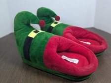 North Pole Trading Co Christmas Elf Slippers Adult Medium Large Green Red Velour