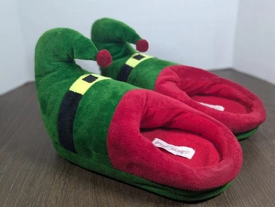 North Pole Trading Co Christmas Elf Slippers Adult Medium Large Green Red Velour - Image 1 of 4
