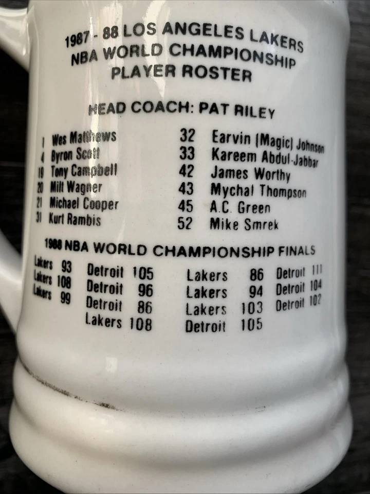 Los Angeles Lakers 1987-88 NBA World Champions Beer Stein Mug Vintage - Image 4 of 4
