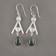 Natural Moss Agate Chrome Diopside Mother Unique Delicate Earrings 925 Silver