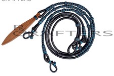 Black Rope Matching Knots Raw Hide Leather Horse Tack Show Romal Romel Reins 322