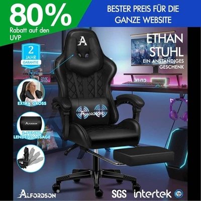 ALFORDSON Gaming Stuhl Office Racer Großes Lendenkissen Fußstütze Sitz Leder