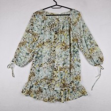 Old Navy Maternity Dress Womens M Light Blue Green Chiffon Floral Boho Ruffle