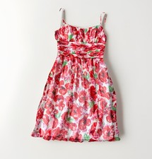 MUSE BOSTON PROPER 100% Silk Red Floral Ruched Dress Women’s Sz 2